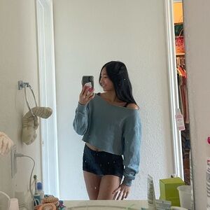 blue off shoulder sweatshirt like new worn twice